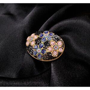 Rare Find Vintage 1940s Italian Signed Micro Mosaic Floral Oval Brooch